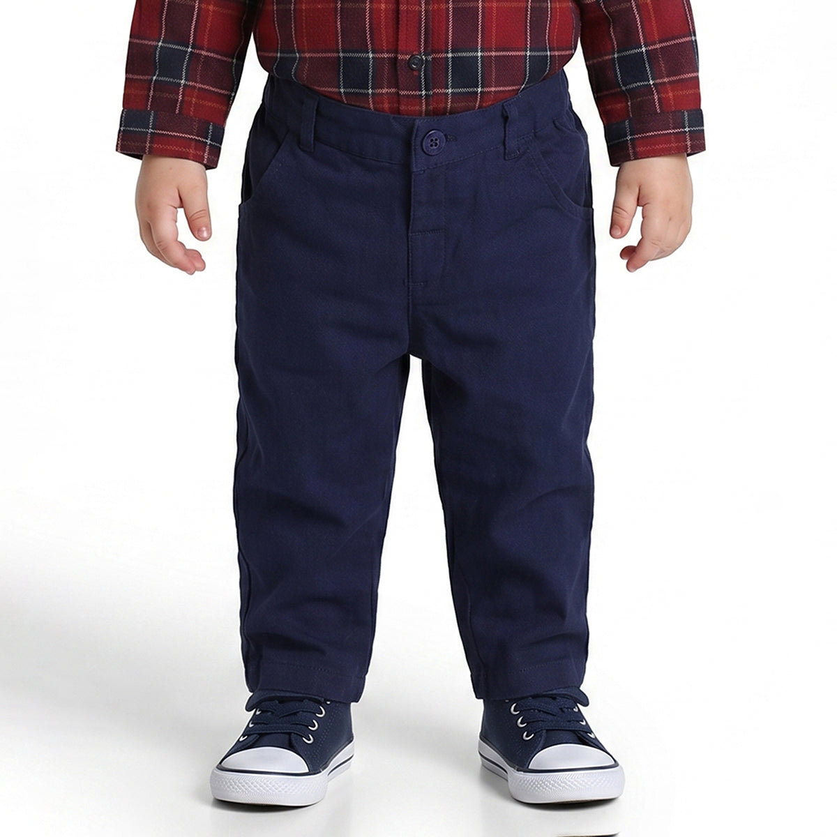 Baby Boy Red & Navy Checkered Shirt with Navy Bottom Clothing Set