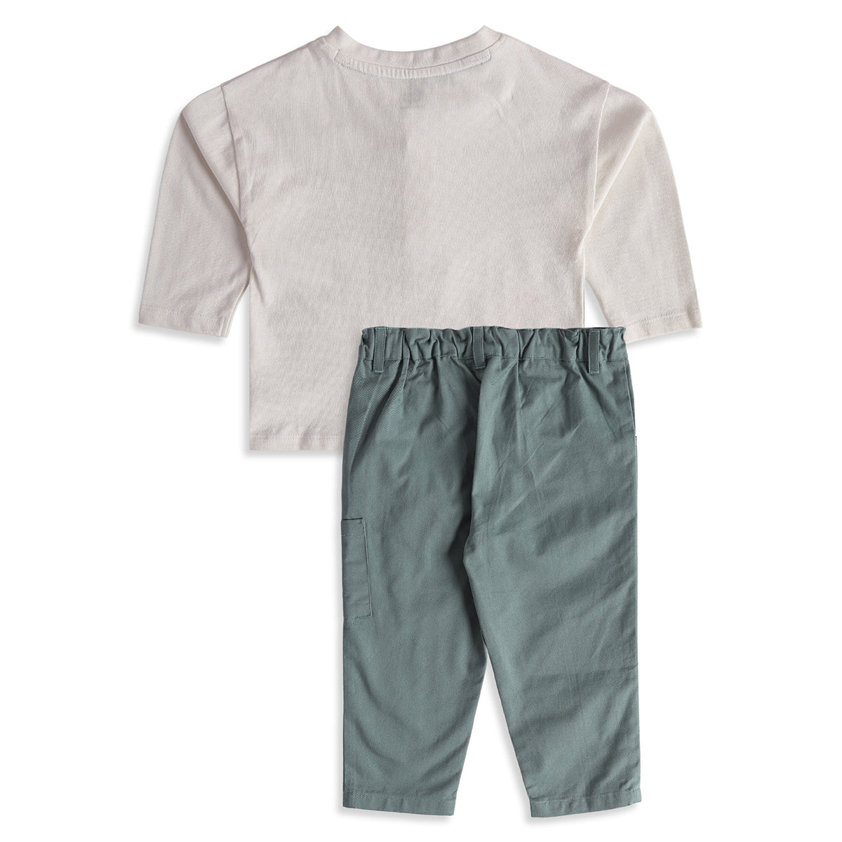 Baby Boys Cream Green Cotton Top and Pants Set Regular Fit Casual Wear