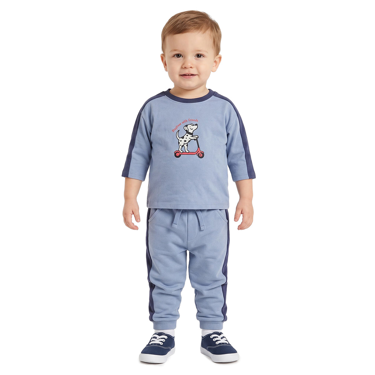 Baby Boys Blue Cotton T-Shirt and Joggers Set Regular Fit Casual Wear