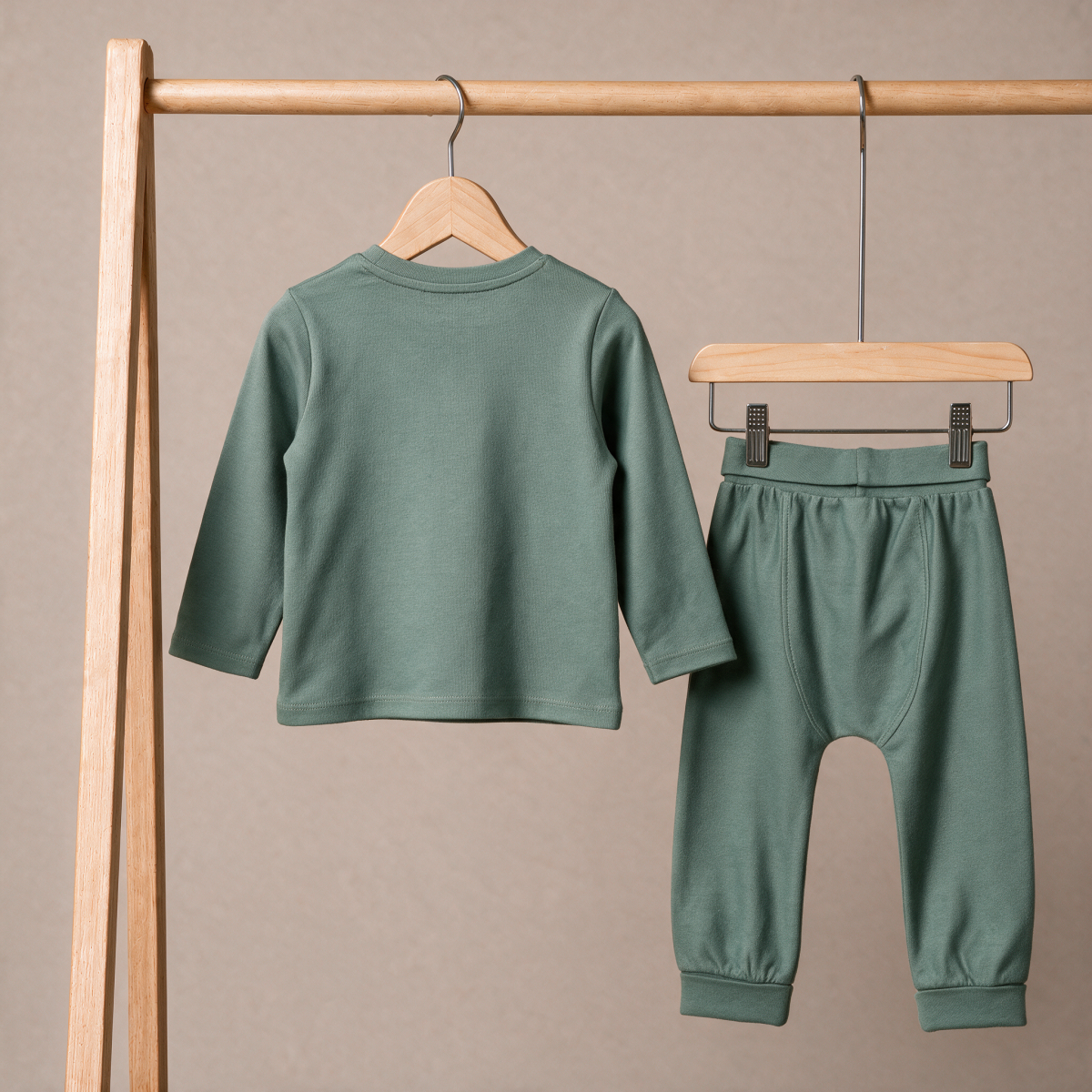 Baby Boys Sage Green Cotton Tractor Applique Full Sleeve Top And Bottom Set Regular Fit Casual Wear