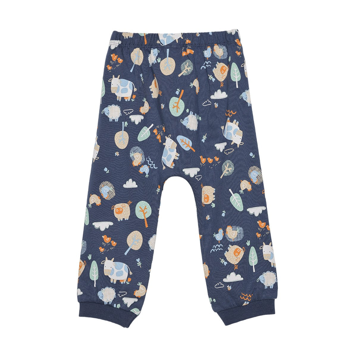 Baby Boys Navy Blue Cotton Hen Embroidered And Farm Animal Printed Top And Bottom Set Regular Fit Casual Wear