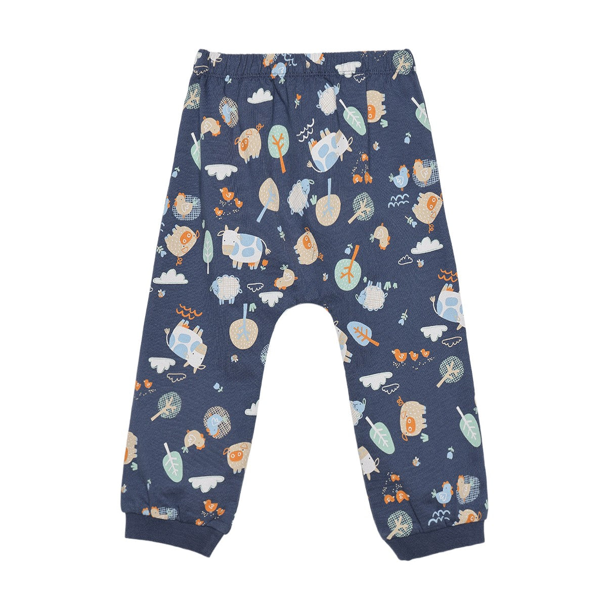 Baby Boys Navy Blue Cotton Hen Embroidered And Farm Animal Printed Top And Bottom Set Regular Fit Casual Wear