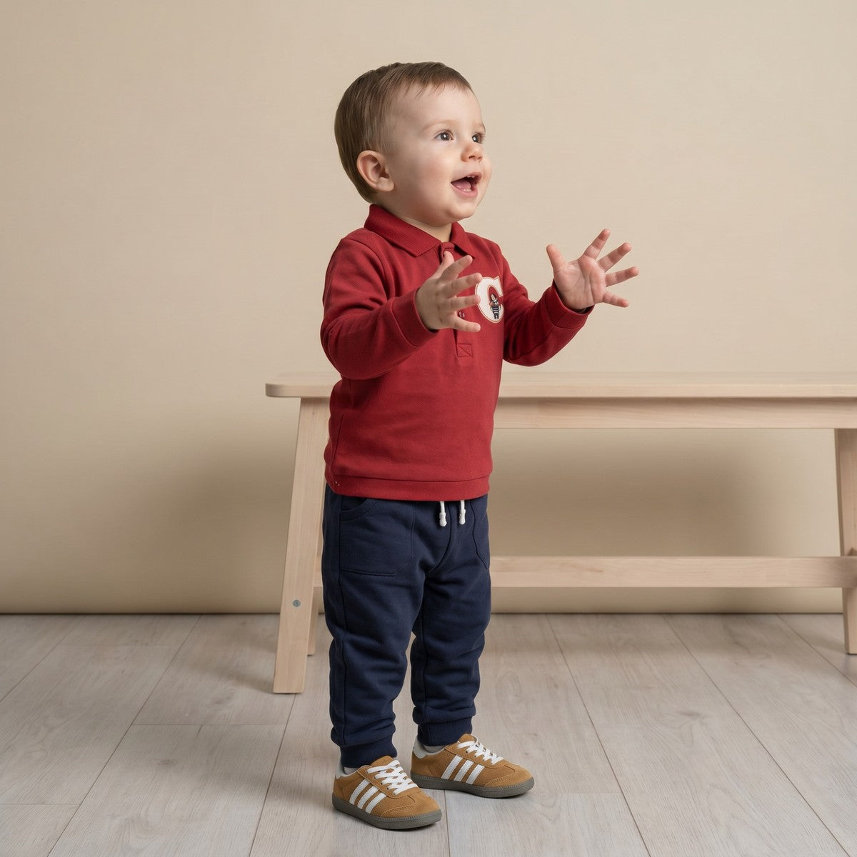 Baby Boys Maroon And Navy Blue Cotton Embroidered Polo T-Shirt And Bottom Set Regular Fit Casual