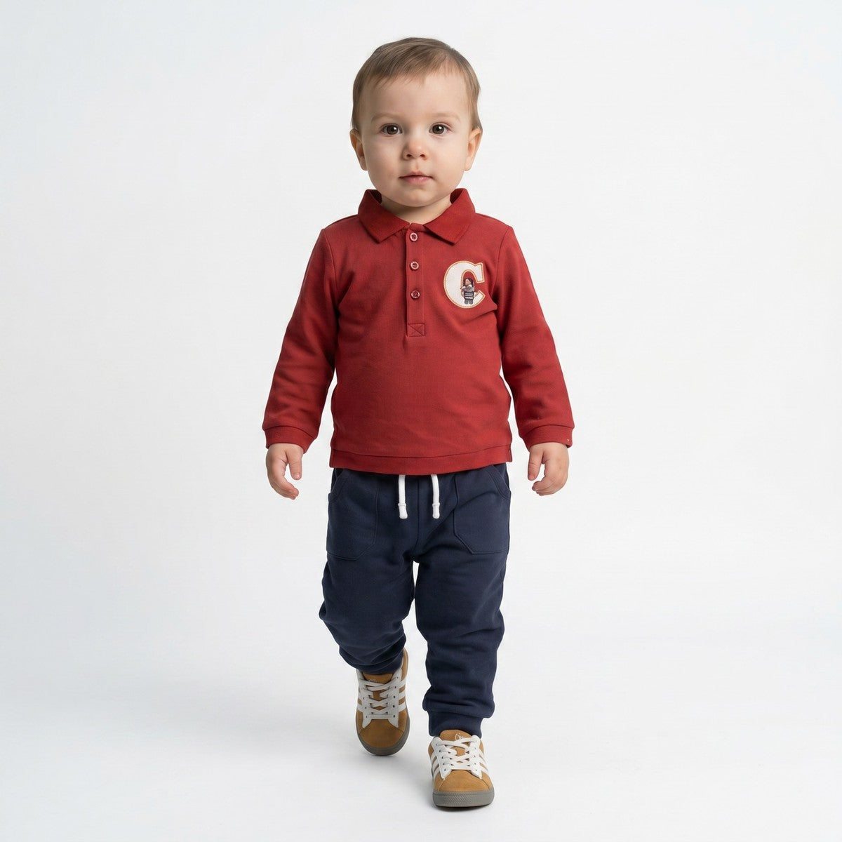 Baby Boys Maroon And Navy Blue Cotton Embroidered Polo T-Shirt And Bottom Set Regular Fit Casual