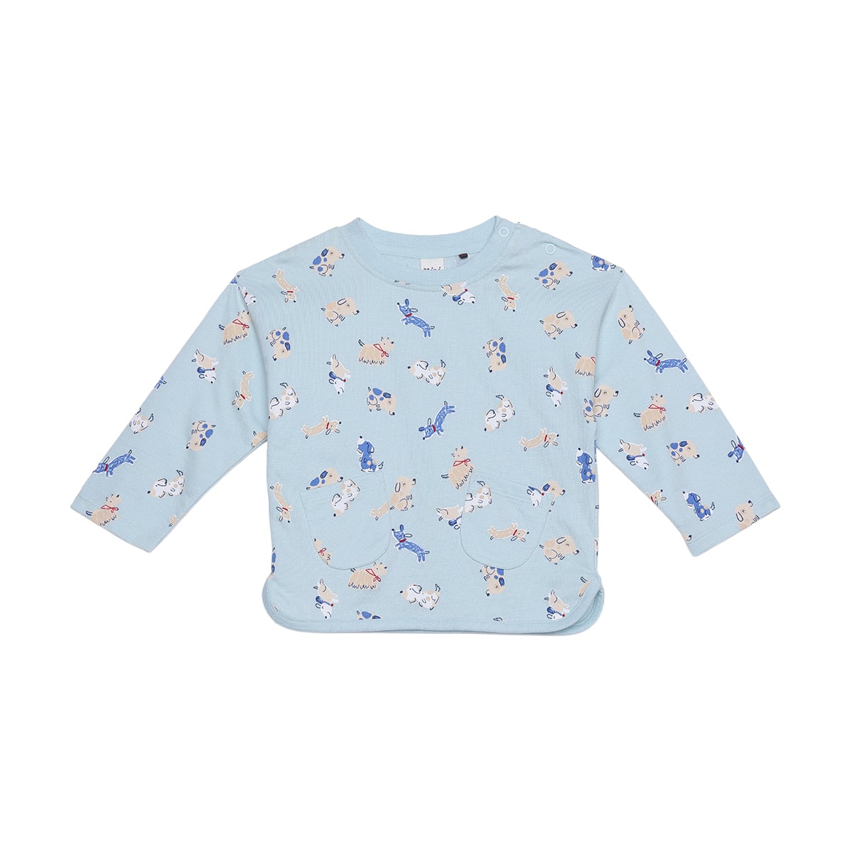 Baby Boys Light Blue And Blue Cotton Dog Printed Full Sleeve Top And Bottom Set Regular Fit Casual Wear