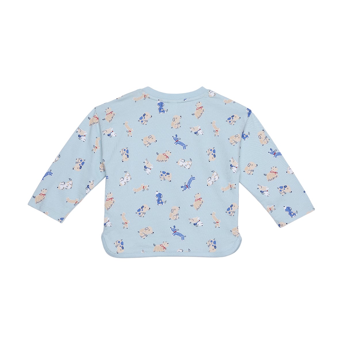 Baby Boys Light Blue And Blue Cotton Dog Printed Full Sleeve Top And Bottom Set Regular Fit Casual Wear