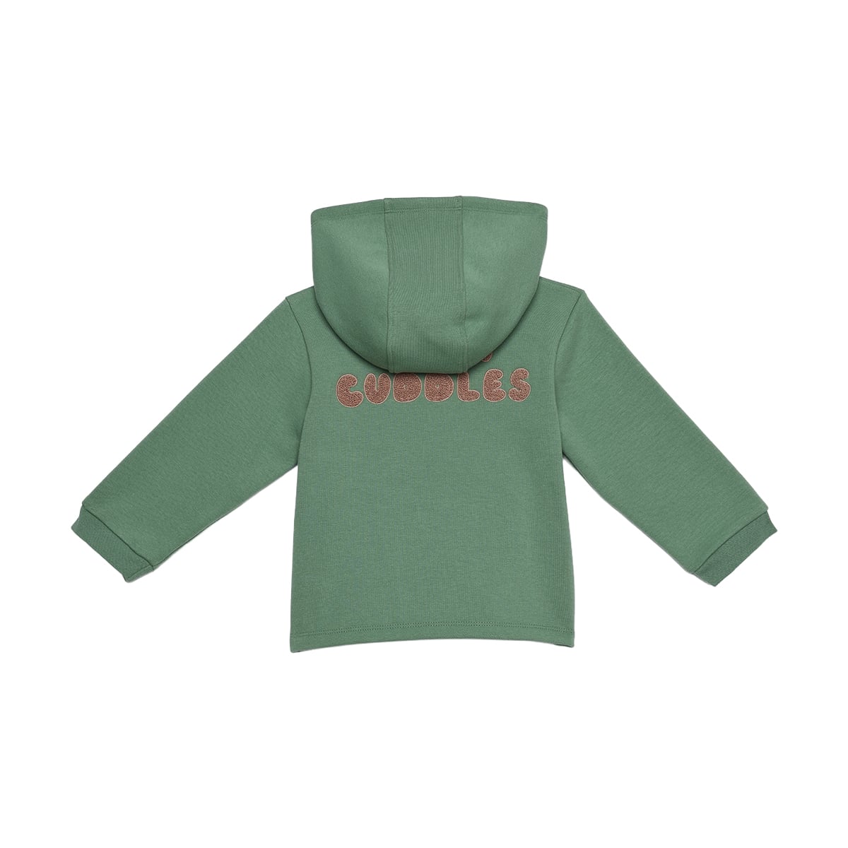 Baby Boys Sage Green Cotton Blend Bear Embroidered Hooded Full Sleeve Top And Bottom Set Regular Fit Casual Wear