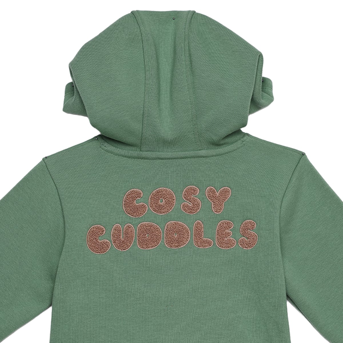 Baby Boys Sage Green Cotton Blend Bear Embroidered Hooded Full Sleeve Top And Bottom Set Regular Fit Casual Wear
