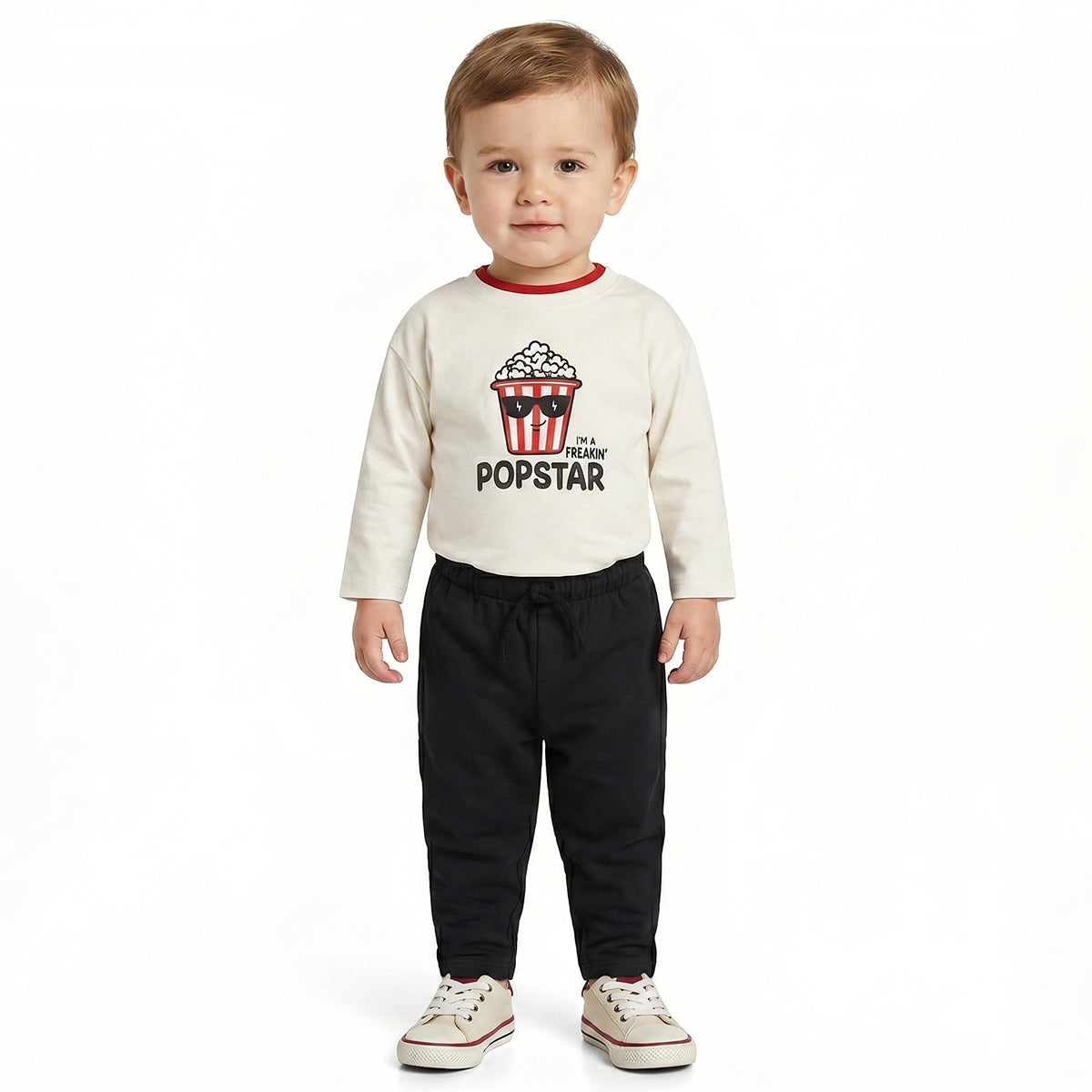 Baby Boy Popstar Graphic T-Shirt and Black Bottom Set