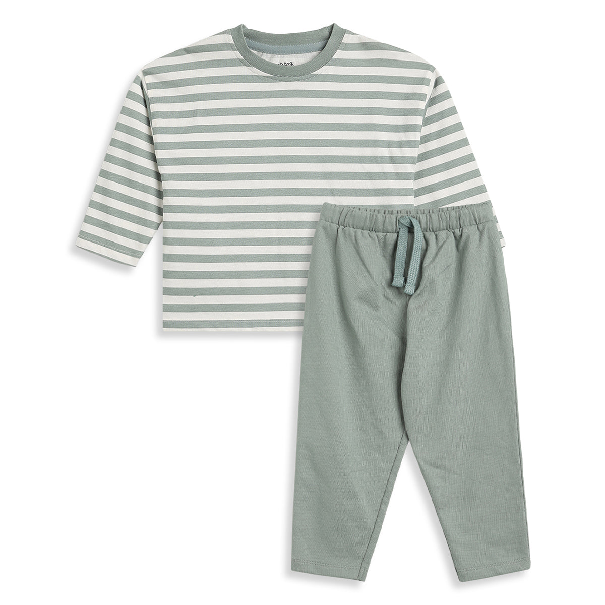Baby Boy Sage Green Striped T-Shirt and Bottom Set