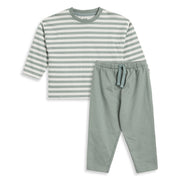 Baby Boy Sage Green Striped T-Shirt and Bottom Set