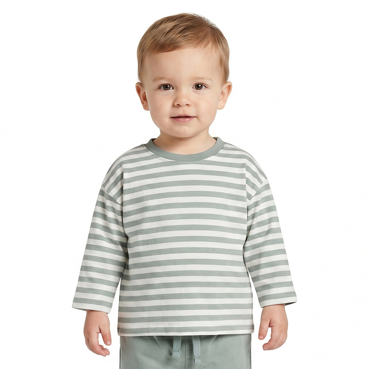 Baby Boy Sage Green Striped T-Shirt and Bottom Set
