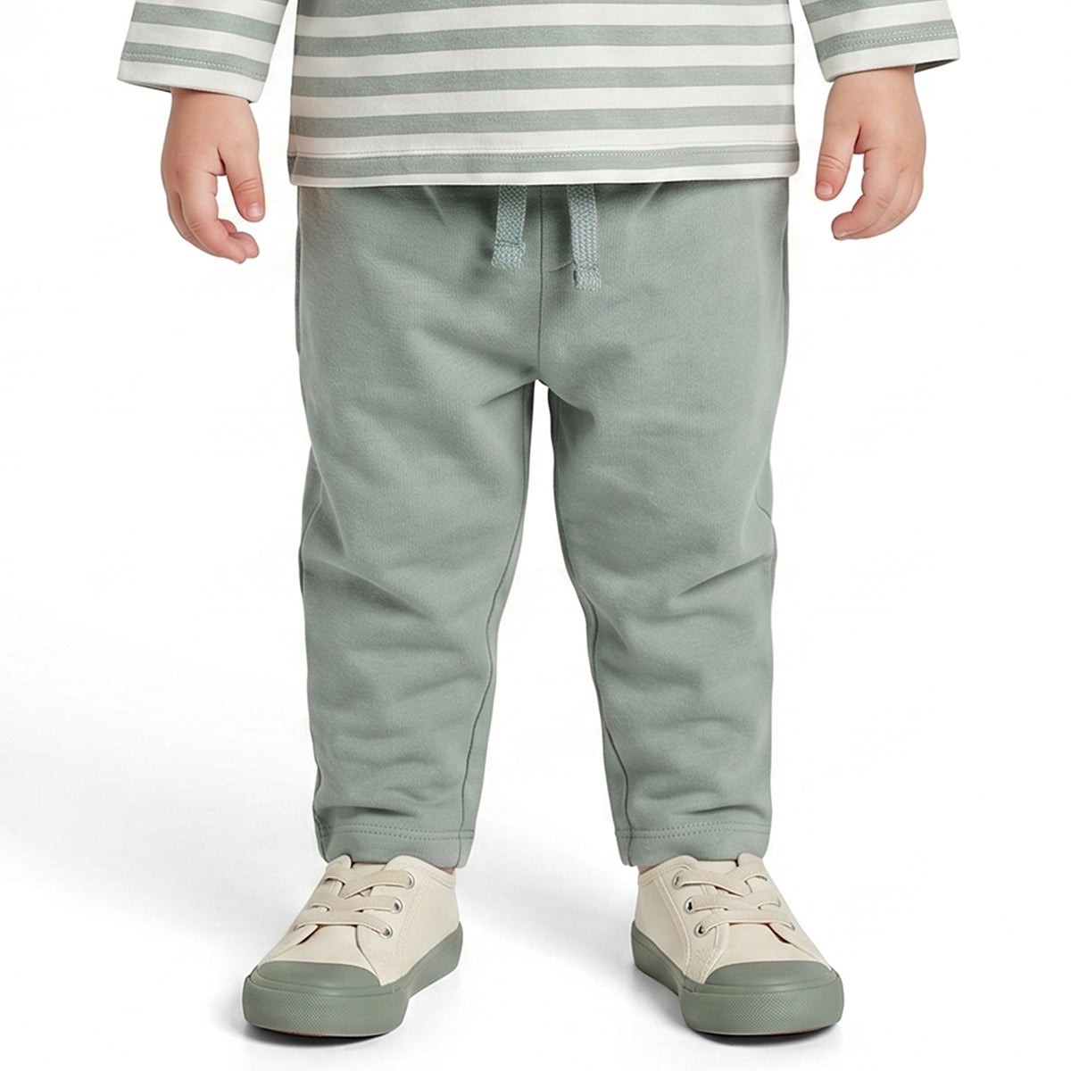 Baby Boy Sage Green Striped T-Shirt and Bottom Set
