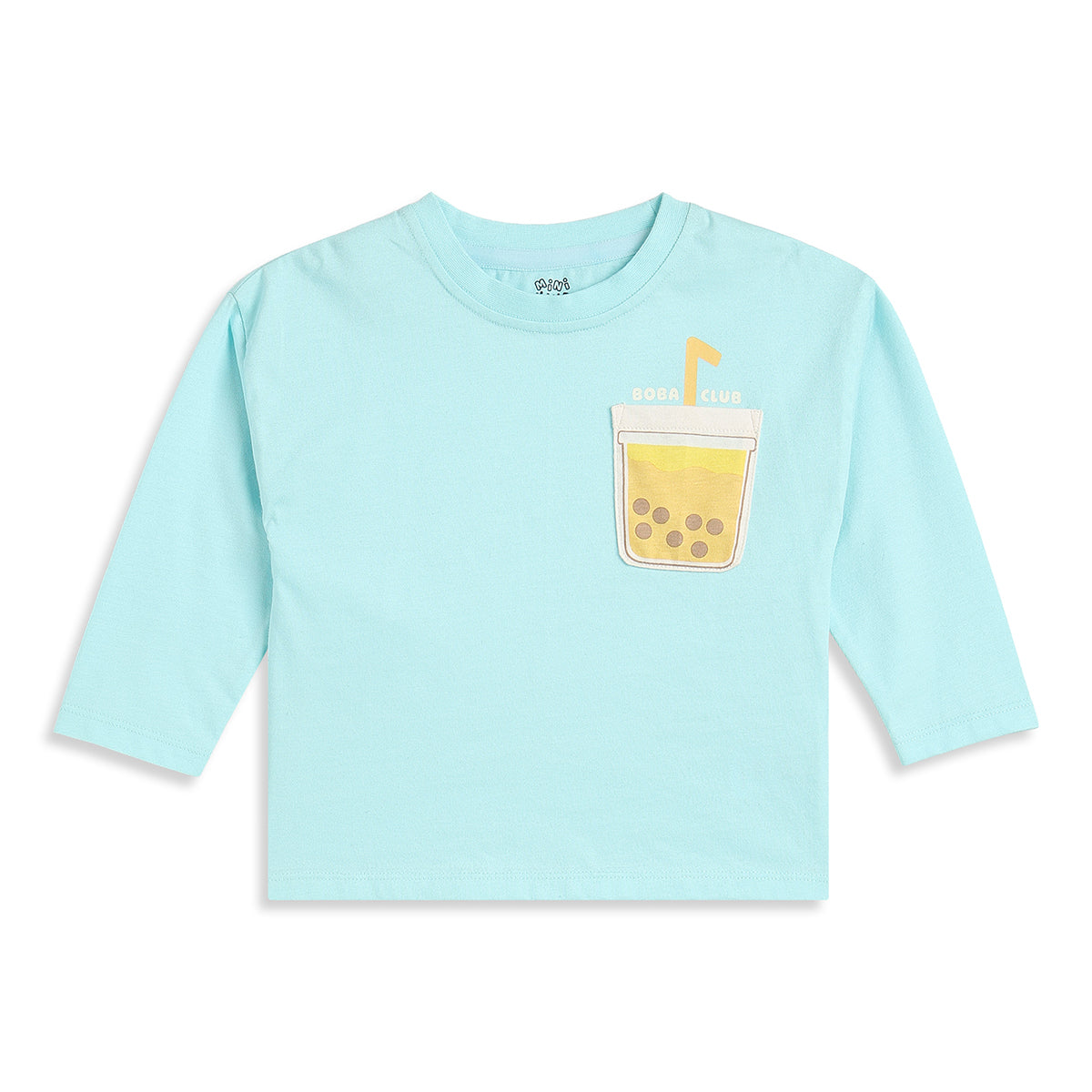 Baby Boys Aqua Blue Cotton T-Shirt with Boba Pocket Applique Casual Wear