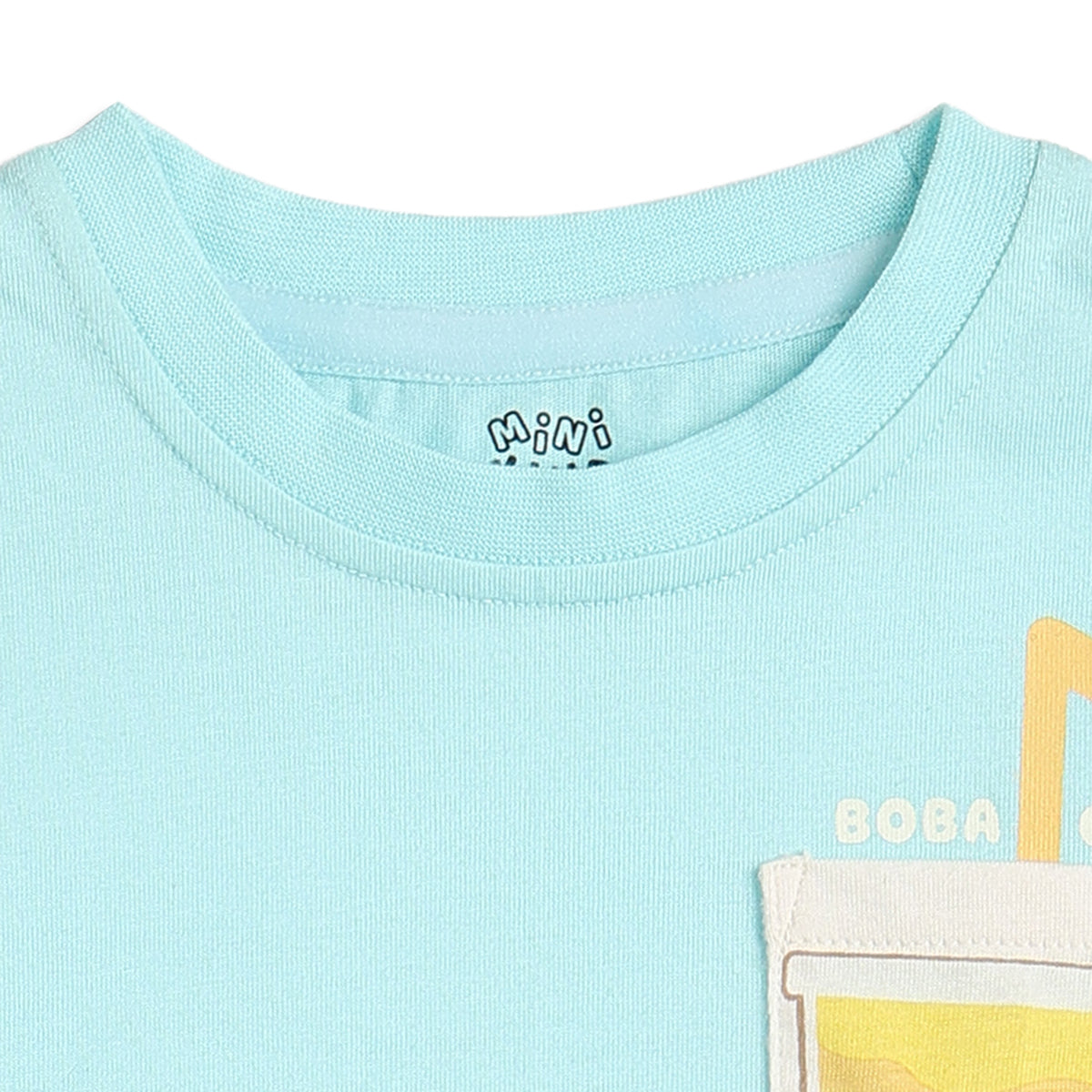 Baby Boys Aqua Blue Cotton T-Shirt with Boba Pocket Applique Casual Wear
