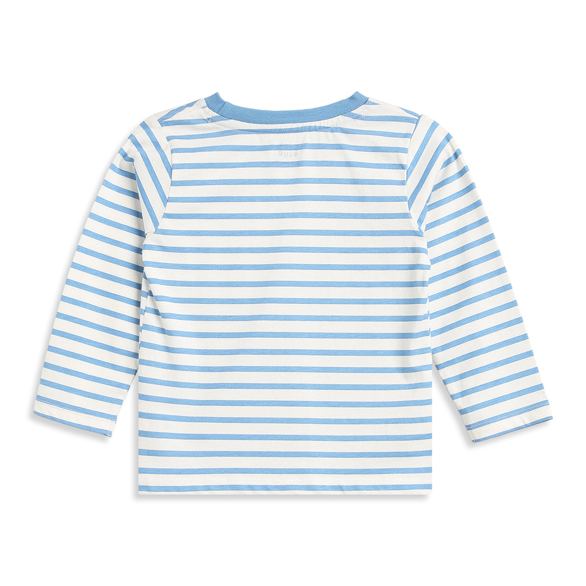 Baby Boys Blue and White Striped Cotton T-Shirt with Bear Pocket Casual Wear