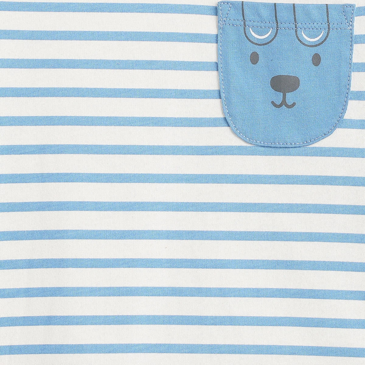 Baby Boys Blue and White Striped Cotton T-Shirt with Bear Pocket Casual Wear