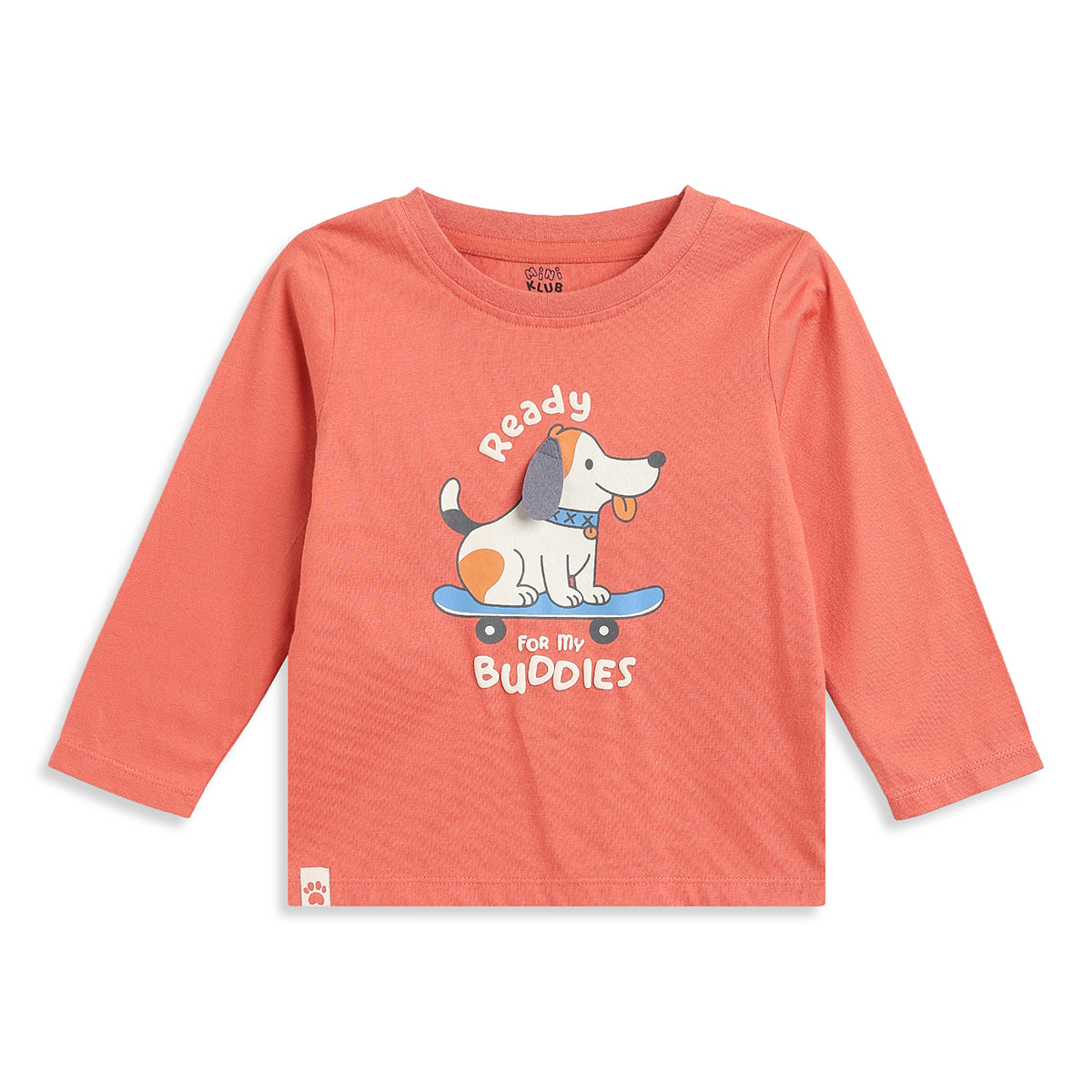 Baby Boys Coral Pink Cotton T-Shirt with Dog Graphic Print Casual Wear