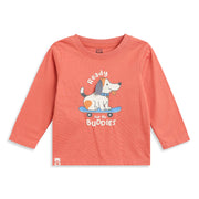 Baby Boys Coral Pink Cotton T-Shirt with Dog Graphic Print Casual Wear