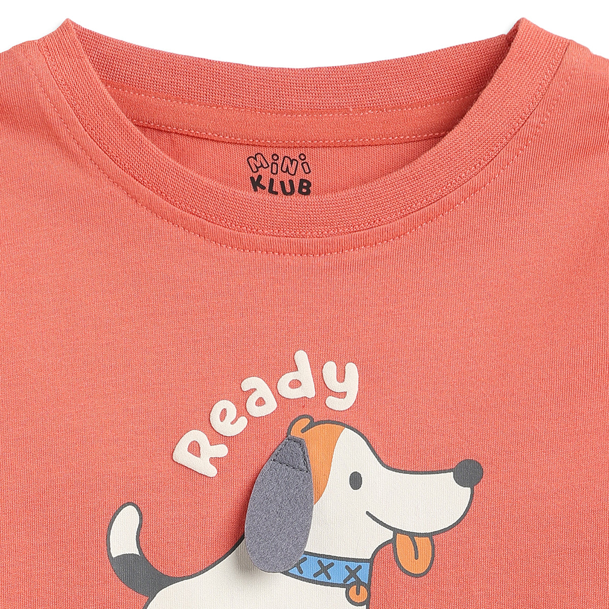 Baby Boys Coral Pink Cotton T-Shirt with Dog Graphic Print Casual Wear