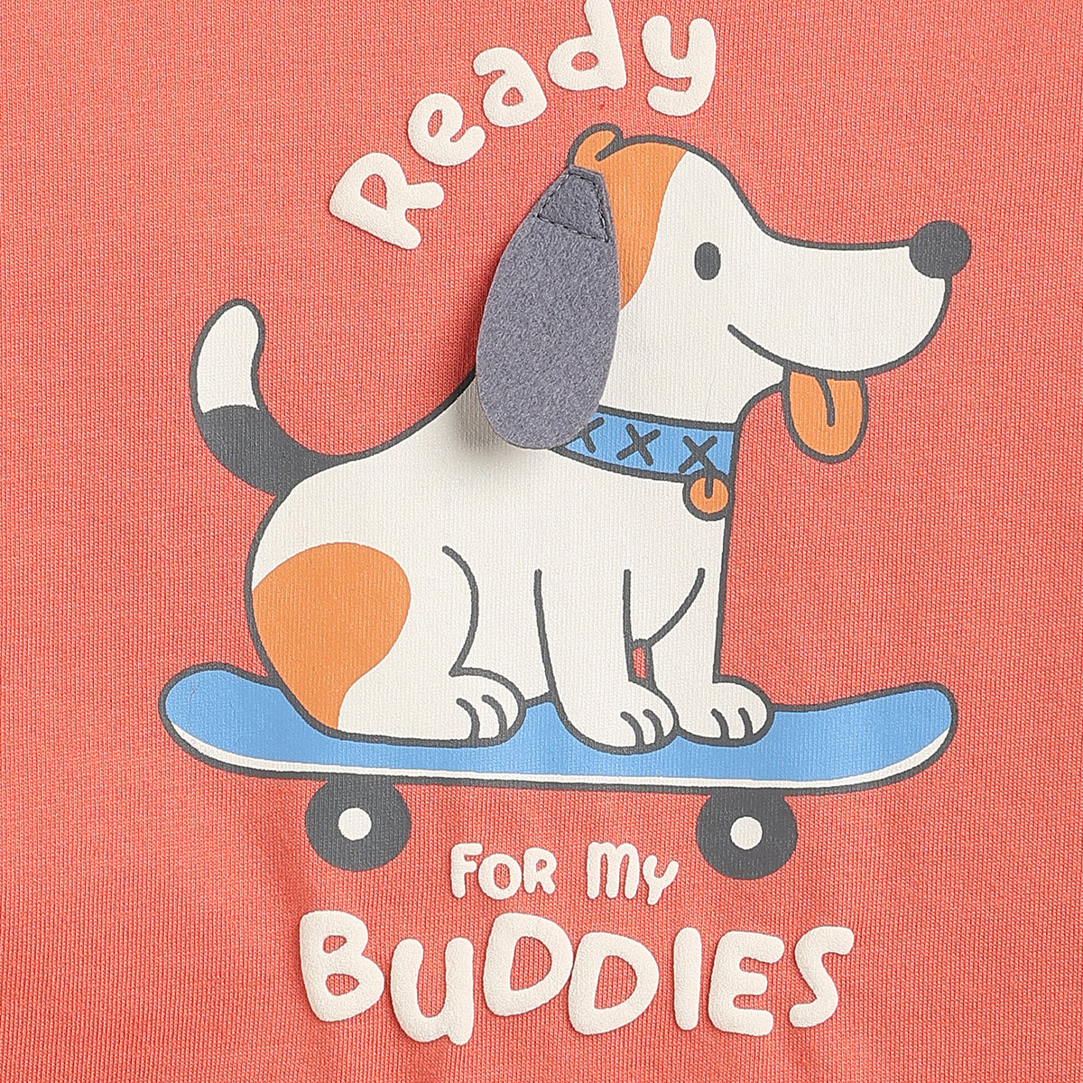 Baby Boys Coral Pink Cotton T-Shirt with Dog Graphic Print Casual Wear