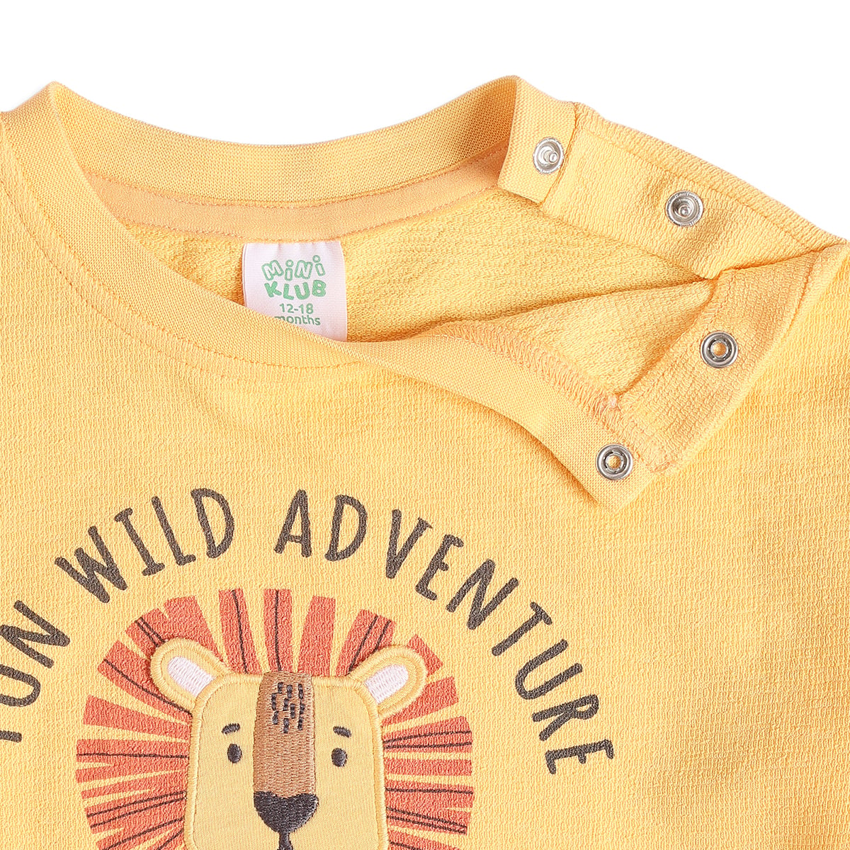 Baby Boys Yellow Cotton Lion Embroidered T-Shirt Regular Fit Casual Wear