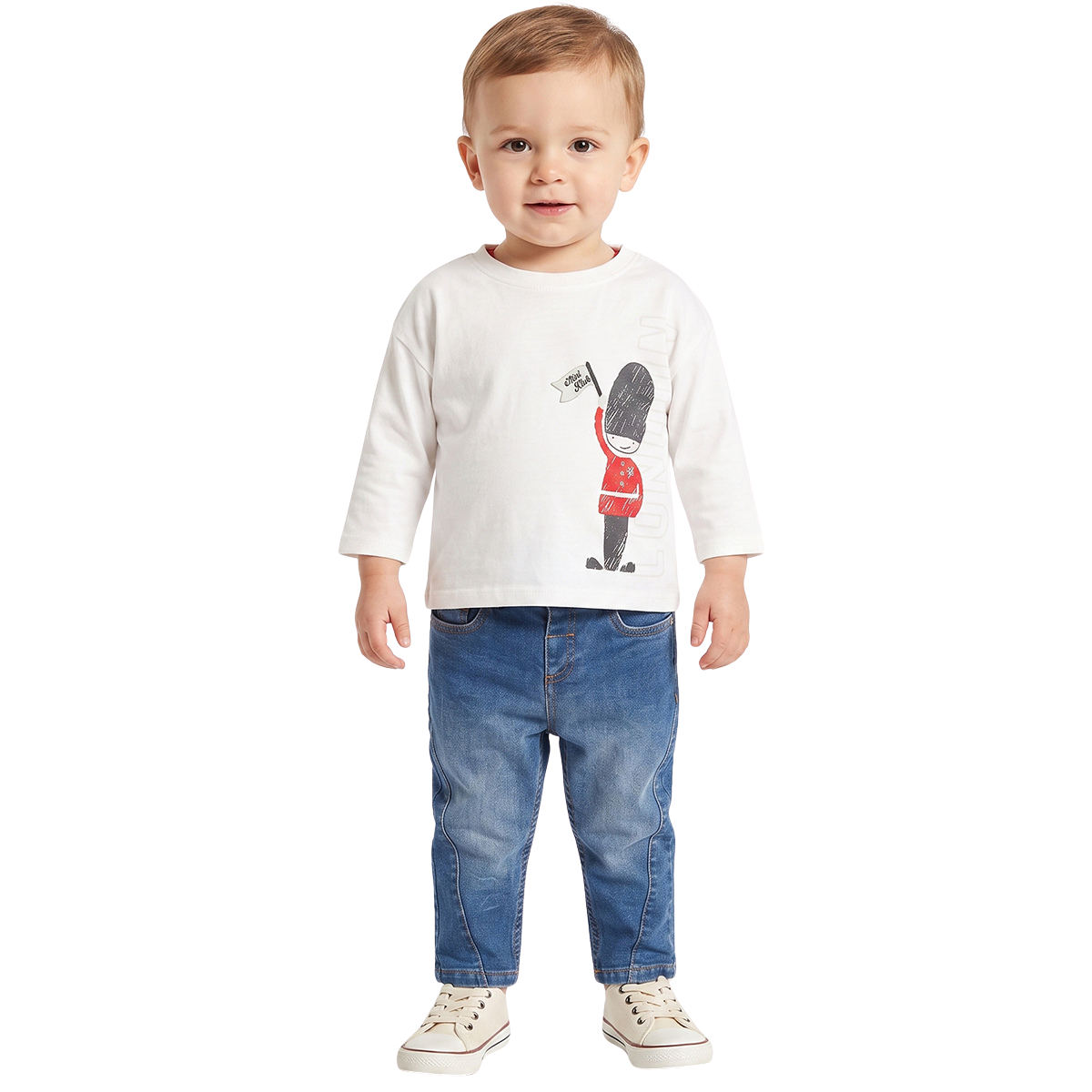 Baby Boys White Cotton London Guard Printed T Shirt Regular Fit