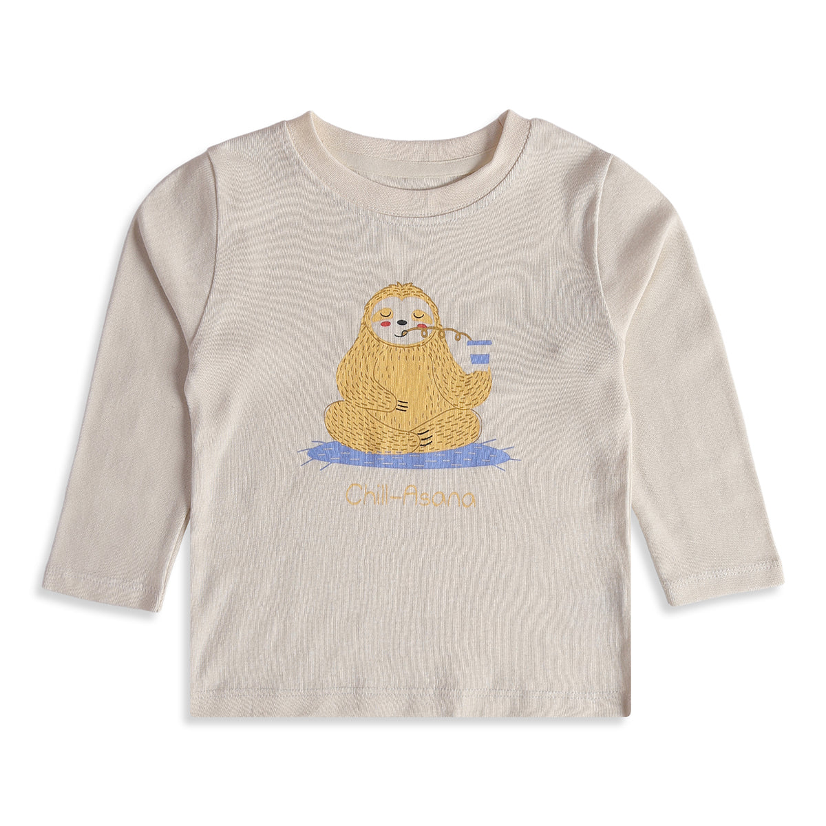 Baby Boys Cream Cotton Sloth Print T-Shirt Regular Fit Casual Wear