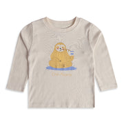 Baby Boys Cream Cotton Sloth Print T-Shirt Regular Fit Casual Wear