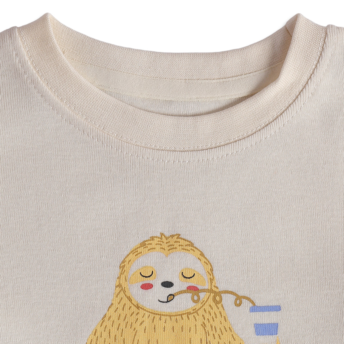 Baby Boys Cream Cotton Sloth Print T-Shirt Regular Fit Casual Wear