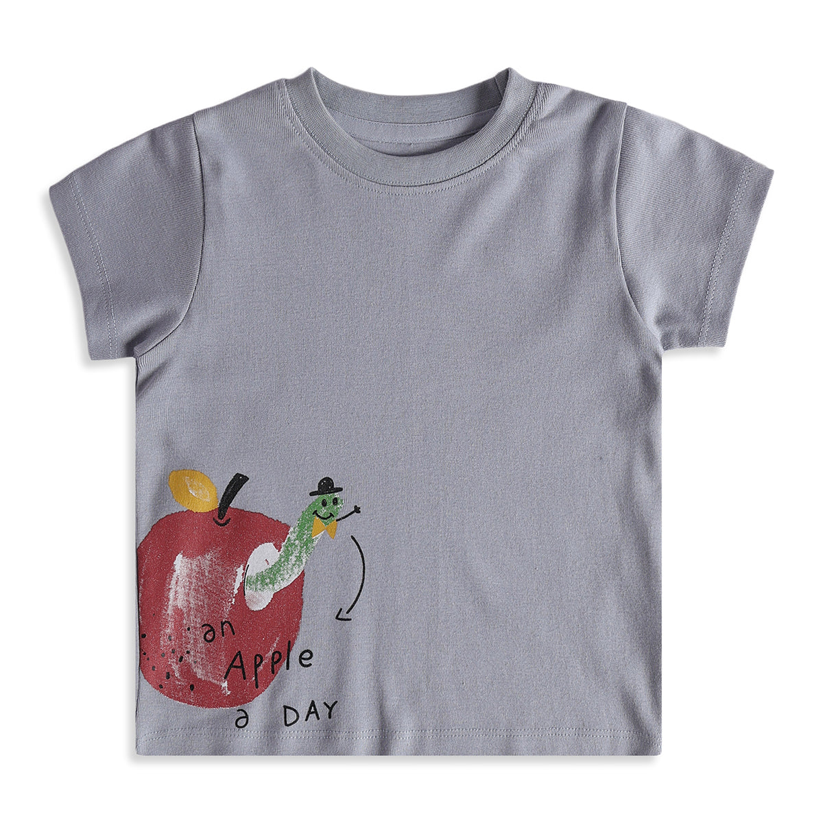 Baby Boys Grey Cotton Apple Print T-Shirt Regular Fit Casual Wear