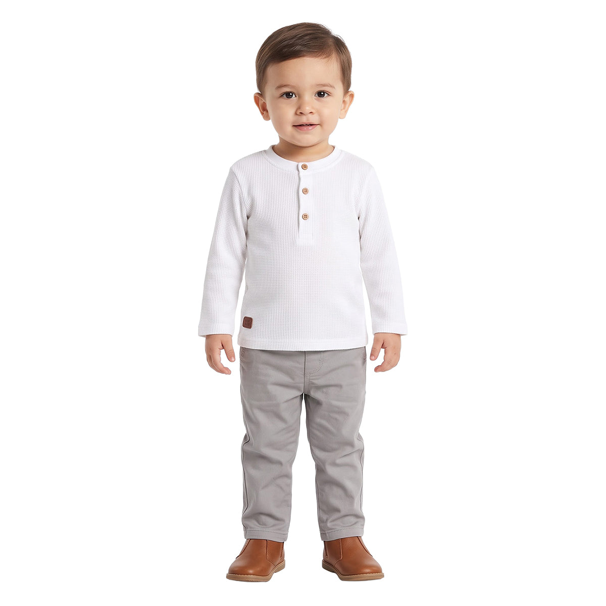 Baby Boys White Cotton Henley T-Shirt Regular Fit Casual Wear