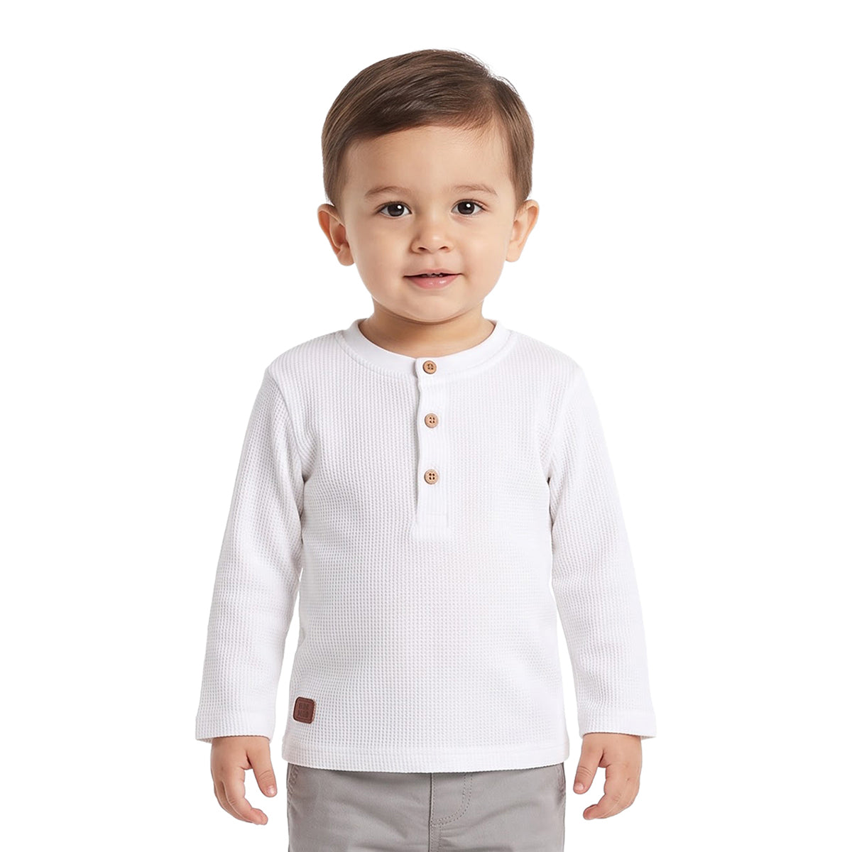 Baby Boys White Cotton Henley T-Shirt Regular Fit Casual Wear