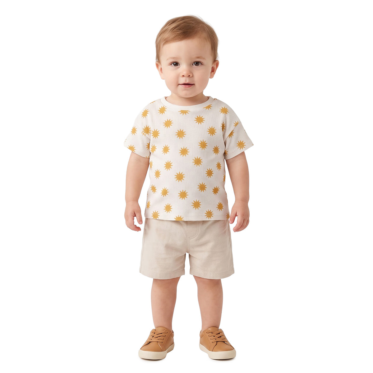 Baby Boys Cream Cotton Sun Print T-Shirt Regular Fit Casual Wear