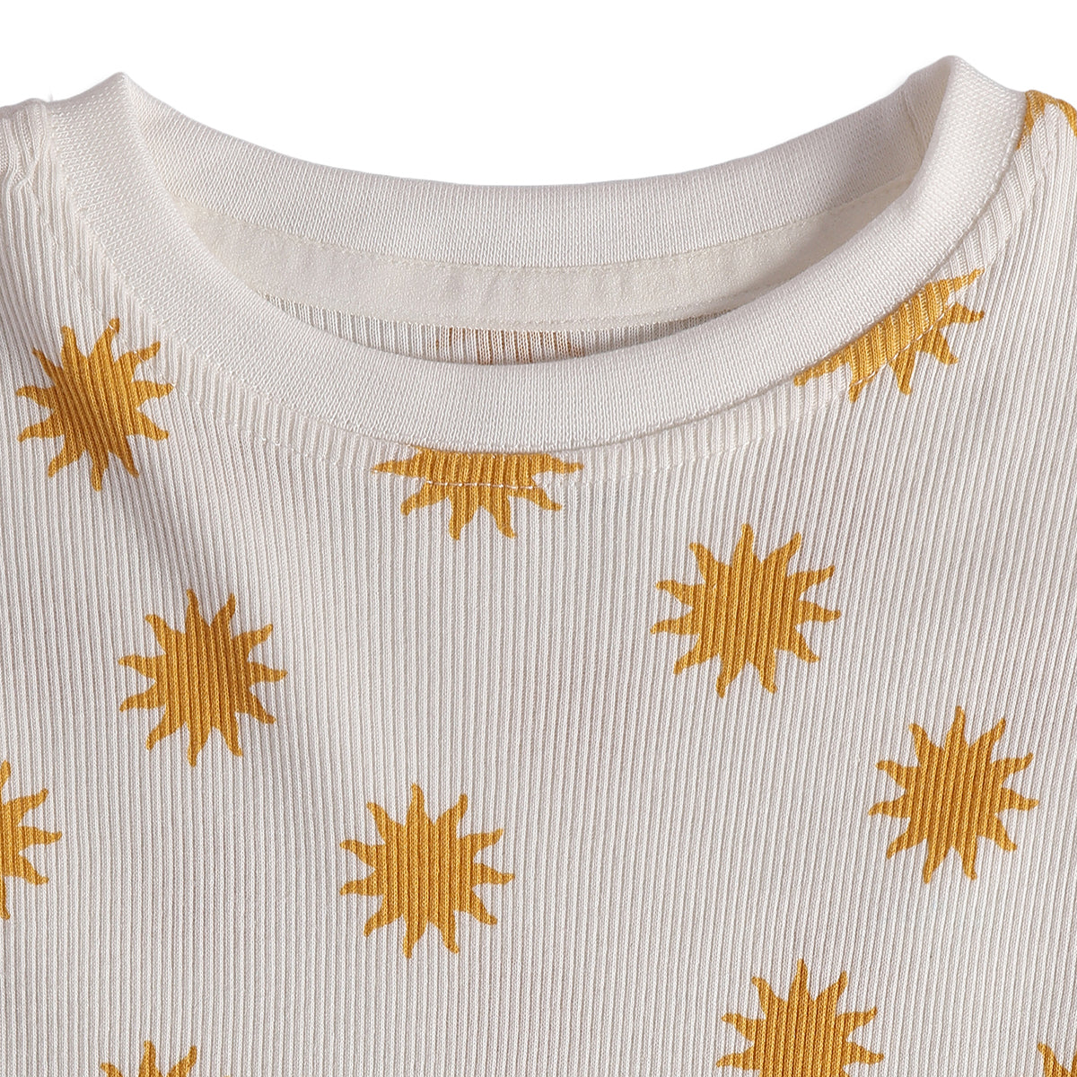 Baby Boys Cream Cotton Sun Print T-Shirt Regular Fit Casual Wear
