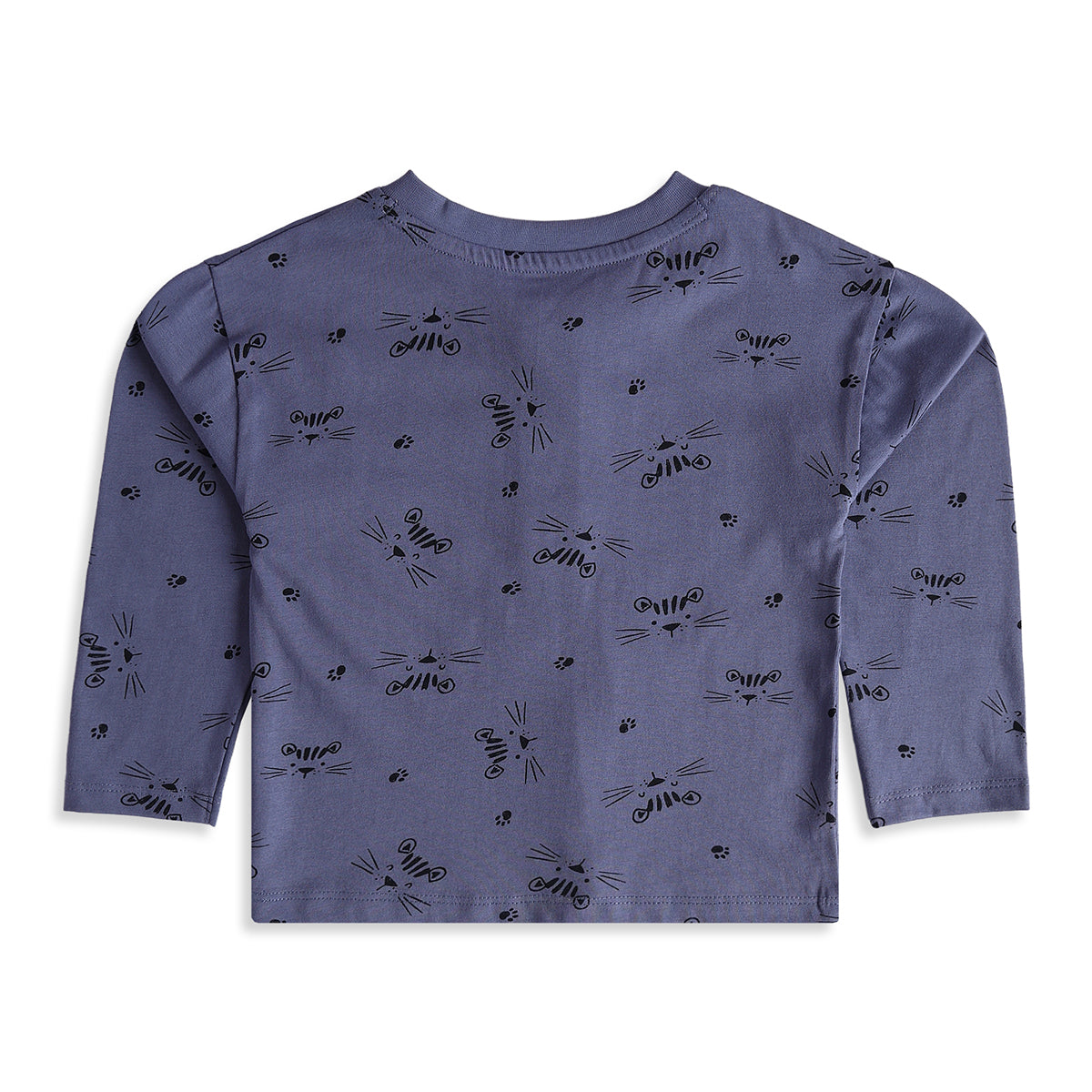 Baby Boys Blue Cotton Cat Print Henley T-Shirt Regular Fit Casual Wear