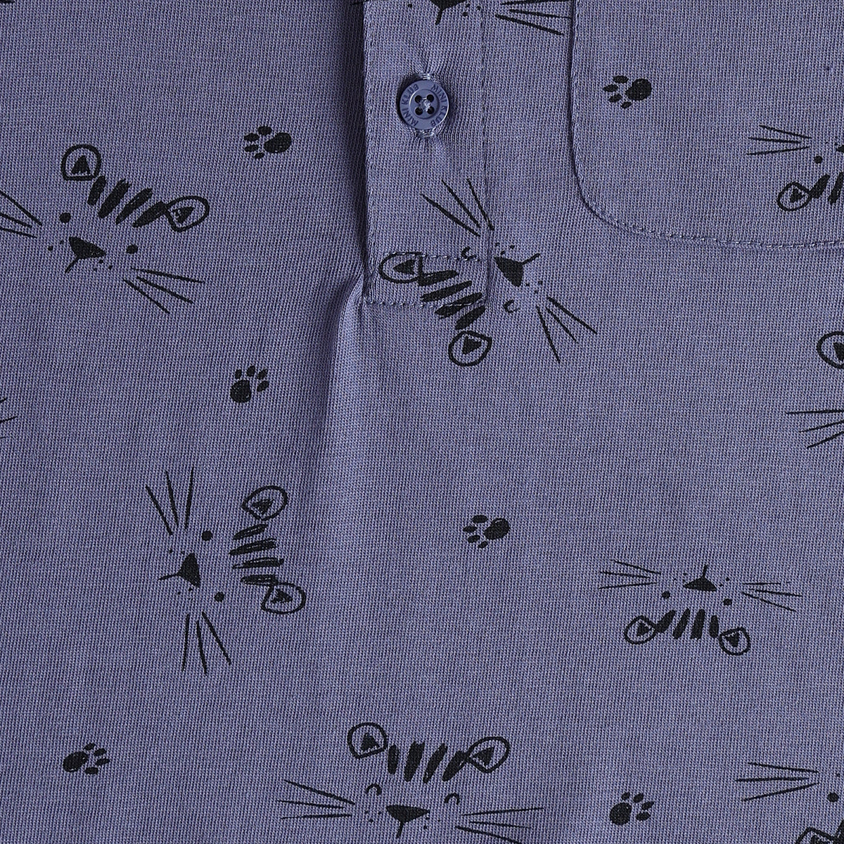 Baby Boys Blue Cotton Cat Print Henley T-Shirt Regular Fit Casual Wear