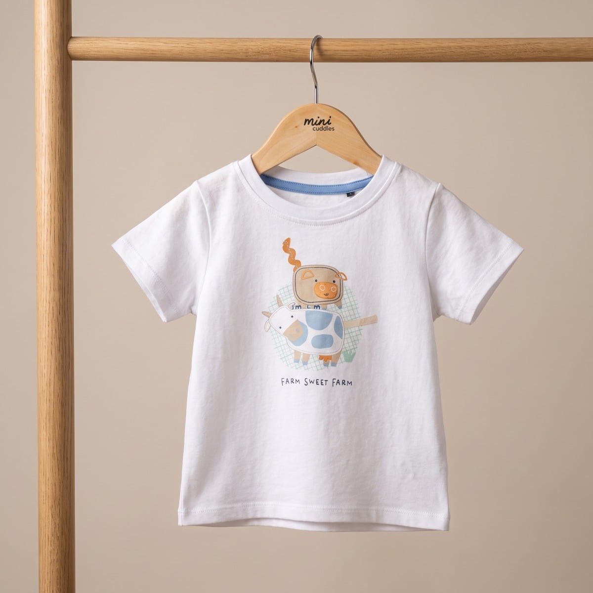 Baby Boys White Cotton Farm Animal Applique T-Shirt  Regular Fit Casual Wear