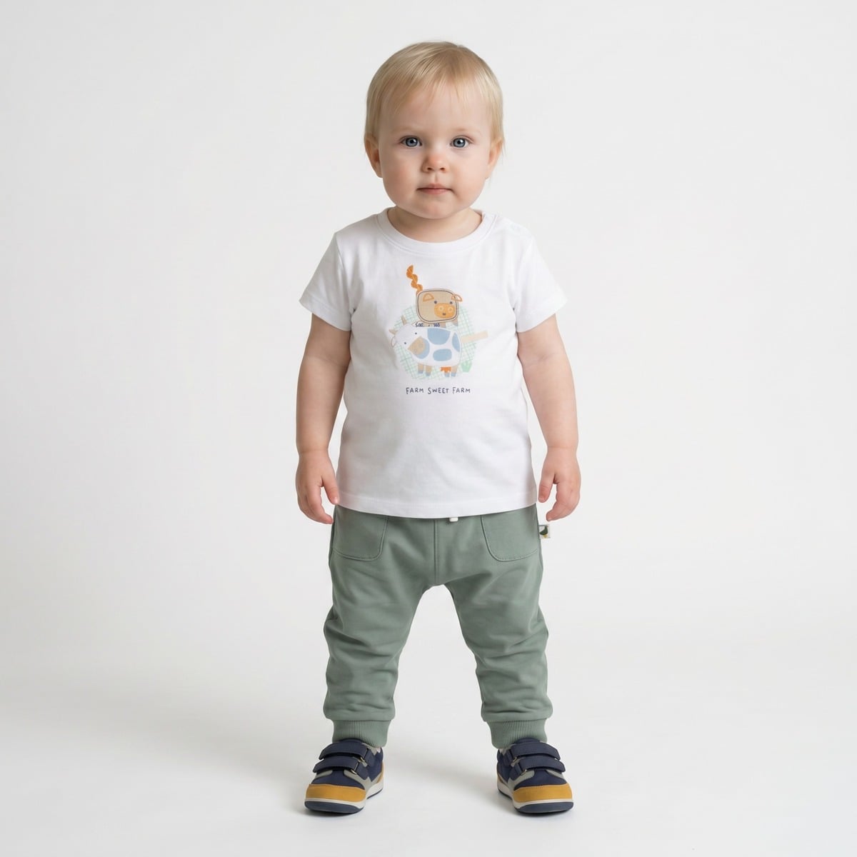 Baby Boys White Cotton Farm Animal Applique T-Shirt  Regular Fit Casual Wear