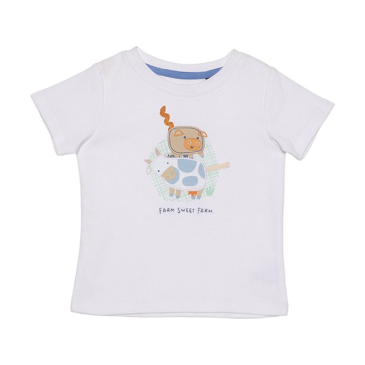 Baby Boys White Cotton Farm Animal Applique T-Shirt  Regular Fit Casual Wear