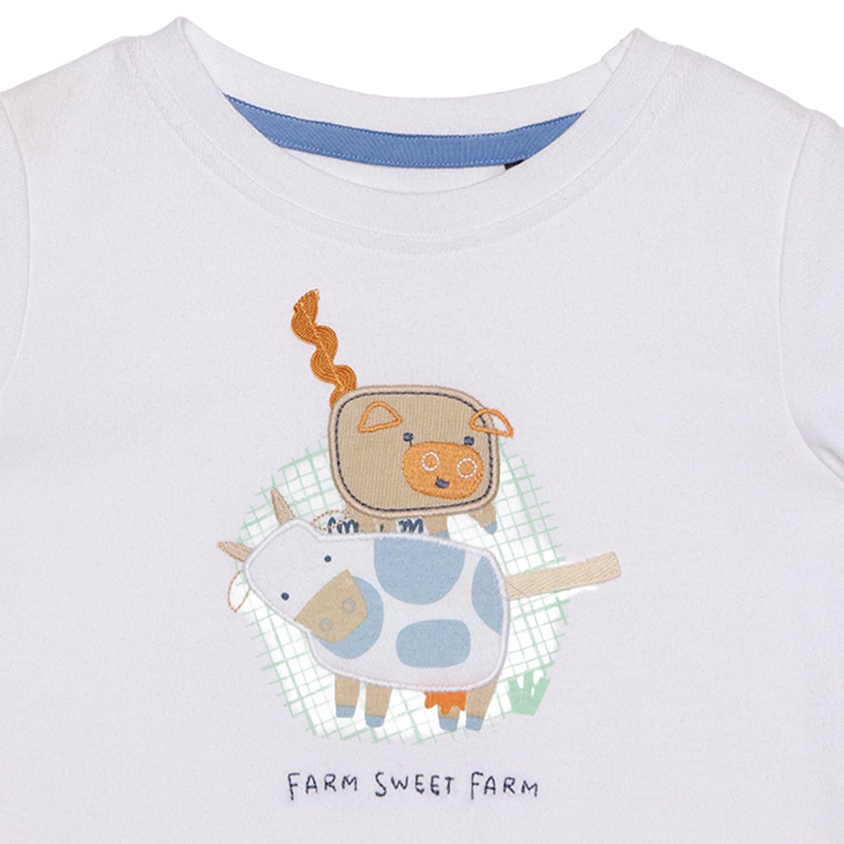 Baby Boys White Cotton Farm Animal Applique T-Shirt  Regular Fit Casual Wear