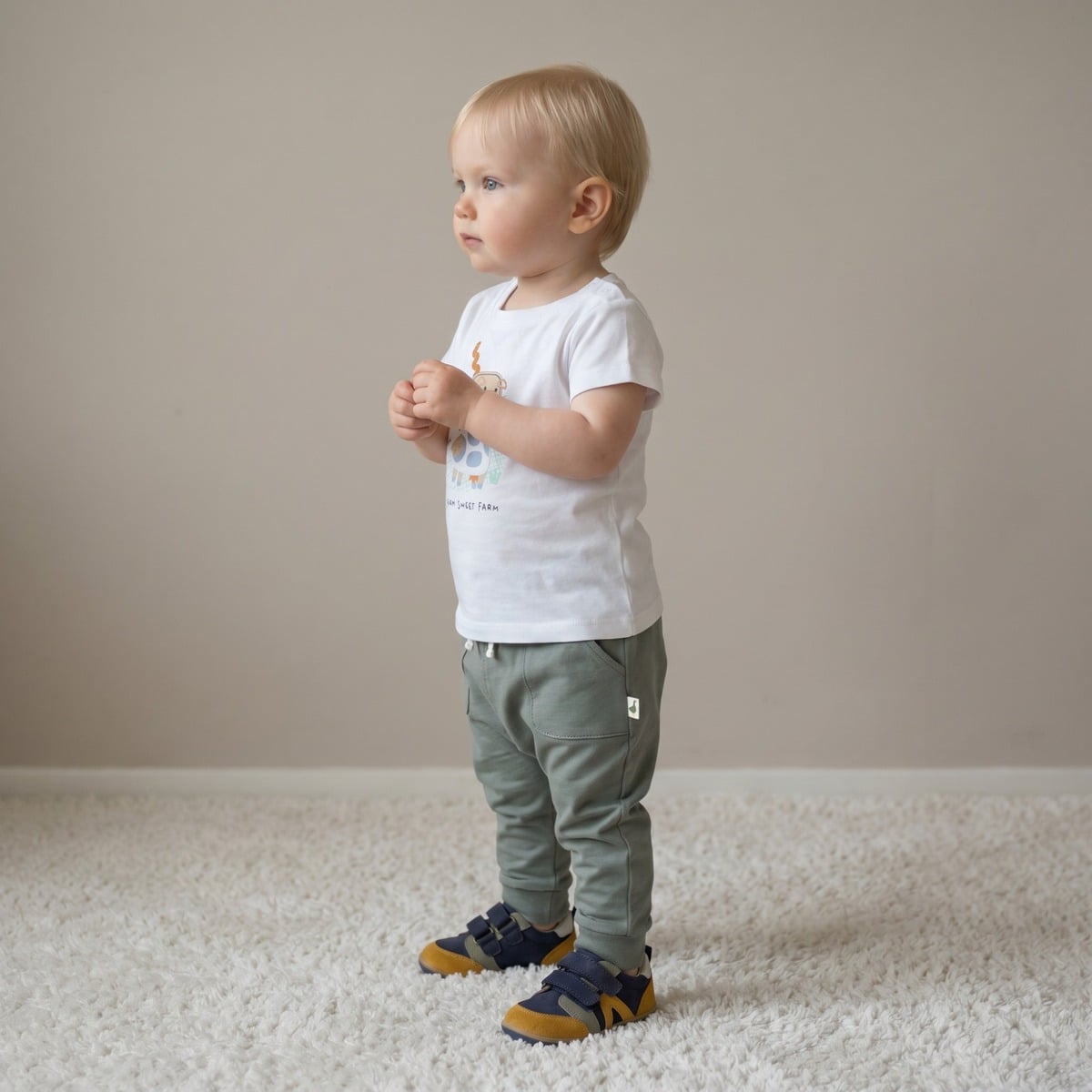 Baby Boys White Cotton Farm Animal Applique T-Shirt  Regular Fit Casual Wear