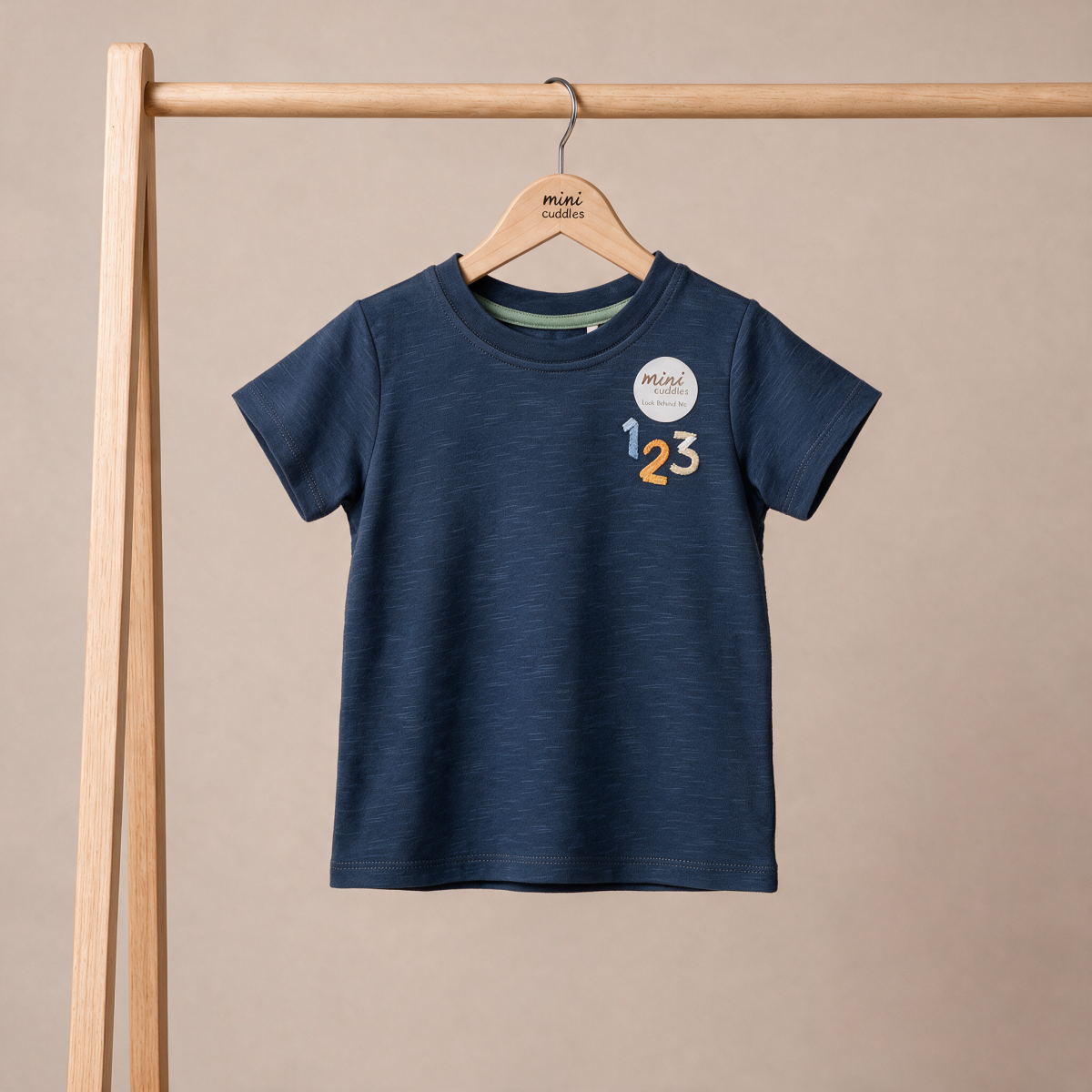 Baby Boys Navy Blue Cotton Number Embroidered And Farm Animal Graphic Printed T-Shirt Regular Fit Casual Wear