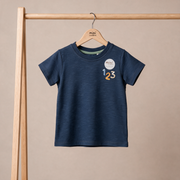 Baby Boys Navy Blue Cotton Number Embroidered And Farm Animal Graphic Printed T-Shirt Regular Fit Casual Wear