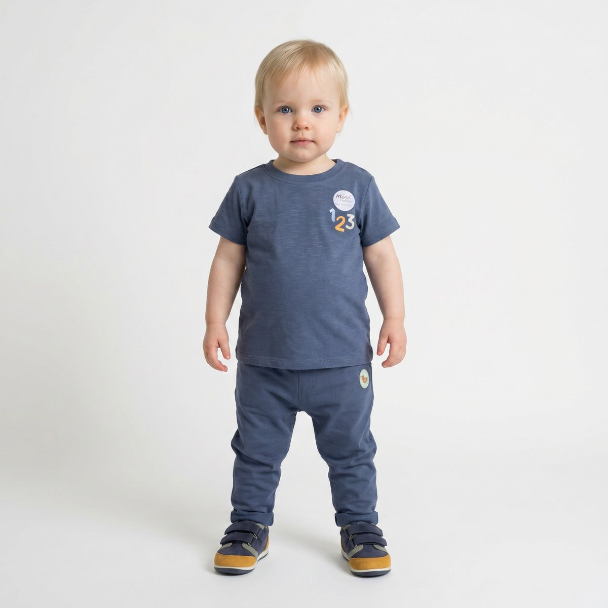 Baby Boys Navy Blue Cotton Number Embroidered And Farm Animal Graphic Printed T-Shirt Regular Fit Casual Wear