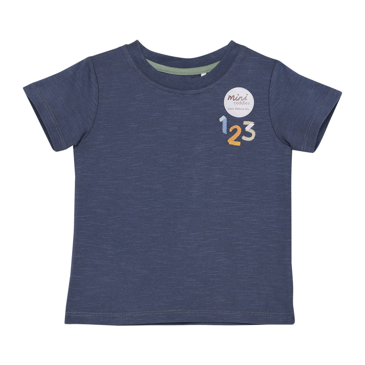 Baby Boys Navy Blue Cotton Number Embroidered And Farm Animal Graphic Printed T-Shirt Regular Fit Casual Wear