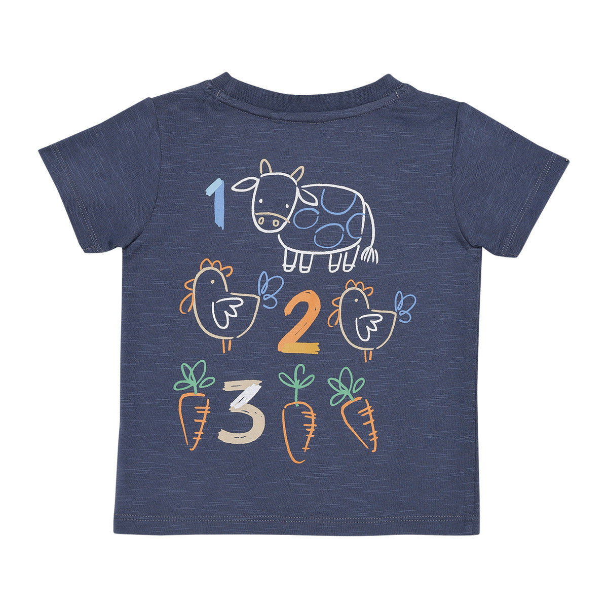 Baby Boys Navy Blue Cotton Number Embroidered And Farm Animal Graphic Printed T-Shirt Regular Fit Casual Wear