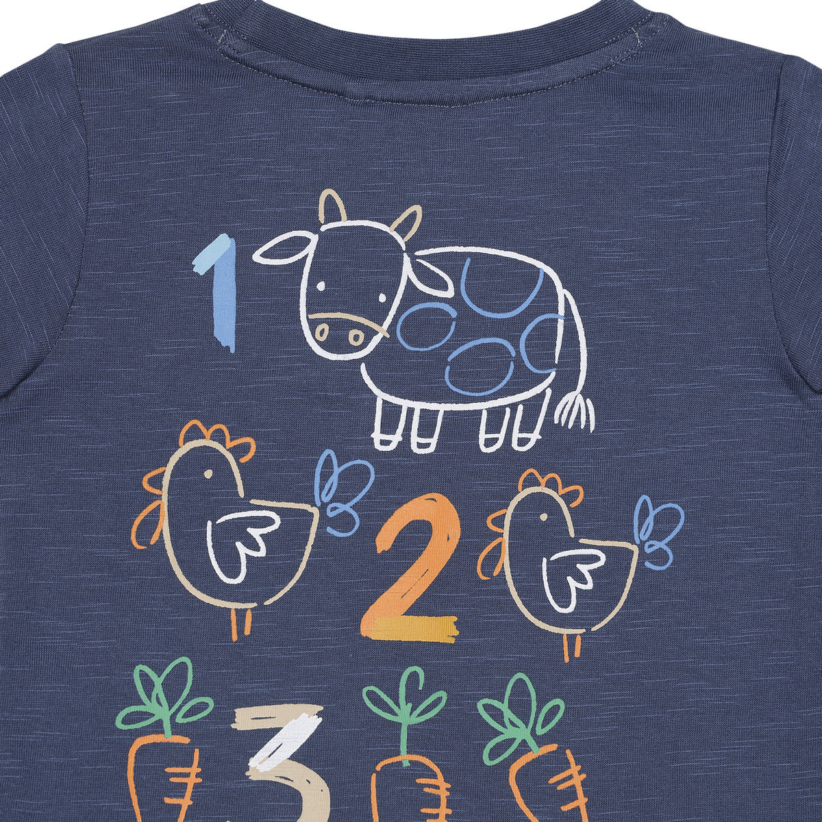 Baby Boys Navy Blue Cotton Number Embroidered And Farm Animal Graphic Printed T-Shirt Regular Fit Casual Wear