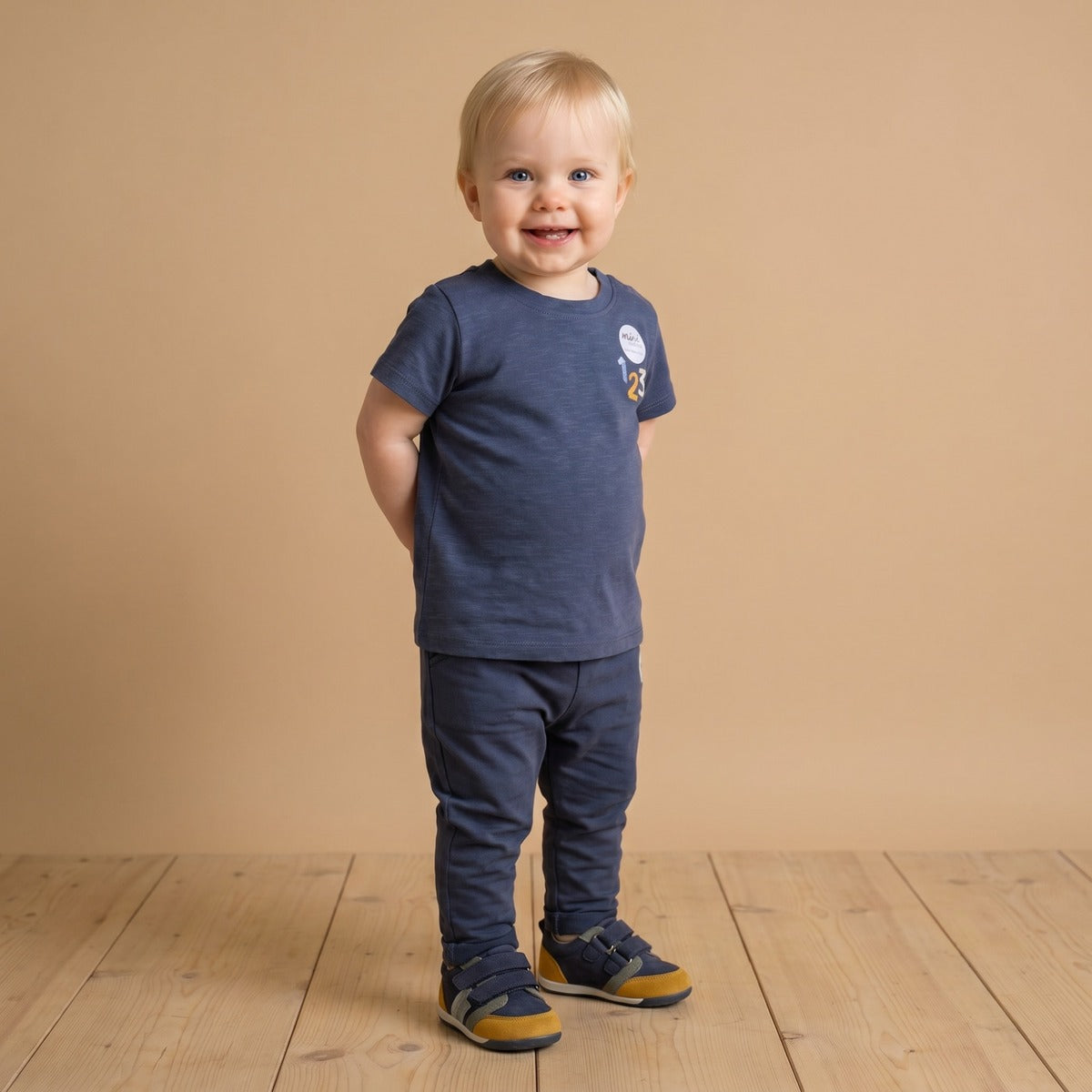 Baby Boys Navy Blue Cotton Number Embroidered And Farm Animal Graphic Printed T-Shirt Regular Fit Casual Wear