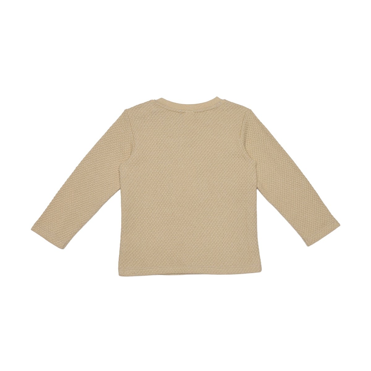 Baby Boys Beige Cotton Textured Tractor Applique T-Shirt  Regular Fit Full Sleeve Casual Wear